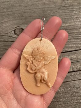 Cherub or Angel Playing a Lyre Jasper Pendant Stone Jewelry Mini Art Ornament #TZhDQPsXDo8