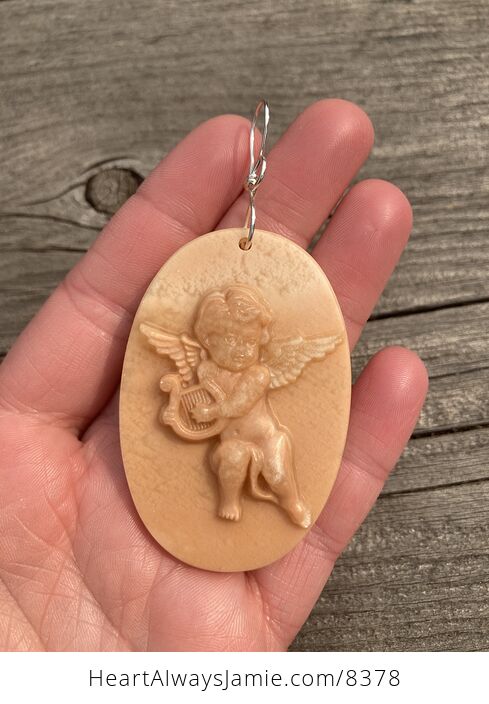Cherub or Angel Playing a Lyre Jasper Pendant Stone Jewelry Mini Art Ornament - #TZhDQPsXDo8-1