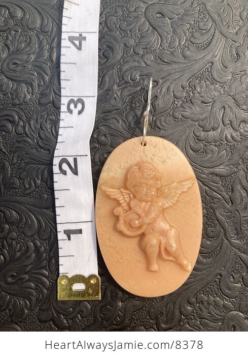Cherub or Angel Playing a Lyre Jasper Pendant Stone Jewelry Mini Art Ornament - #TZhDQPsXDo8-7