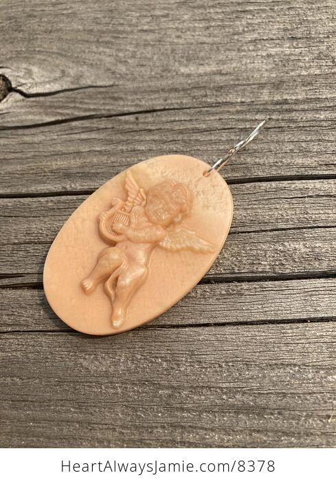 Cherub or Angel Playing a Lyre Jasper Pendant Stone Jewelry Mini Art Ornament - #TZhDQPsXDo8-4