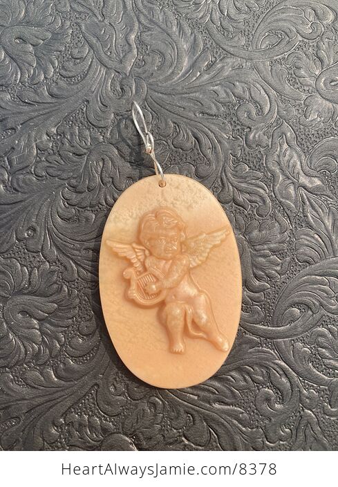 Cherub or Angel Playing a Lyre Jasper Pendant Stone Jewelry Mini Art Ornament - #TZhDQPsXDo8-6