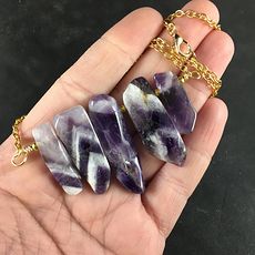 Chevron Amethyst Stone Bar and Gold Chain Pendant Necklace #4vdIwVRXOu8