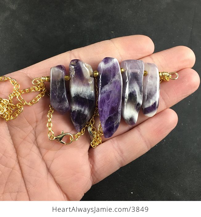 Chevron Amethyst Stone Bar and Gold Chain Pendant Necklace - #4vdIwVRXOu8-6