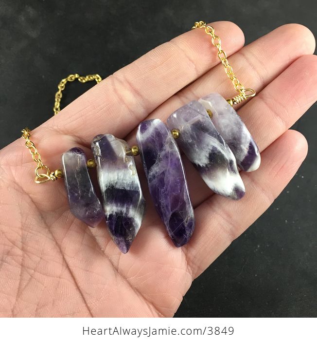 Chevron Amethyst Stone Bar and Gold Chain Pendant Necklace - #4vdIwVRXOu8-5
