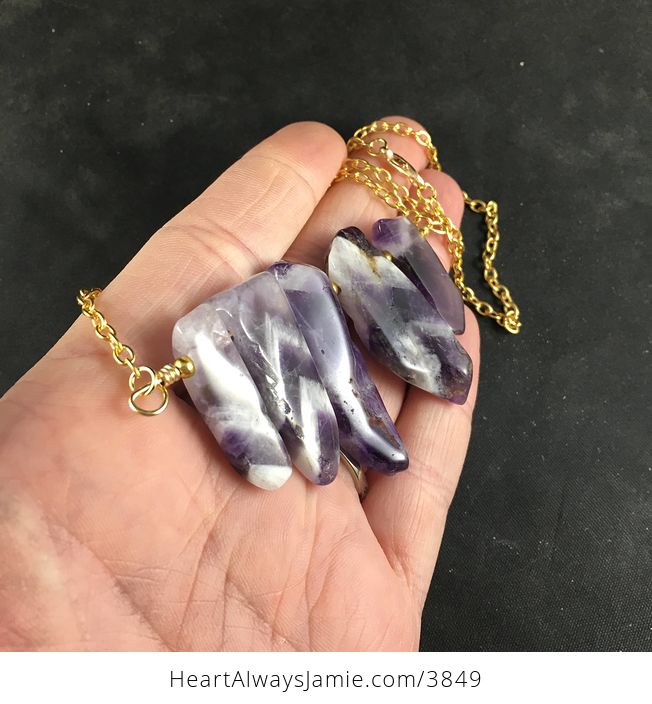 Chevron Amethyst Stone Bar and Gold Chain Pendant Necklace - #4vdIwVRXOu8-2