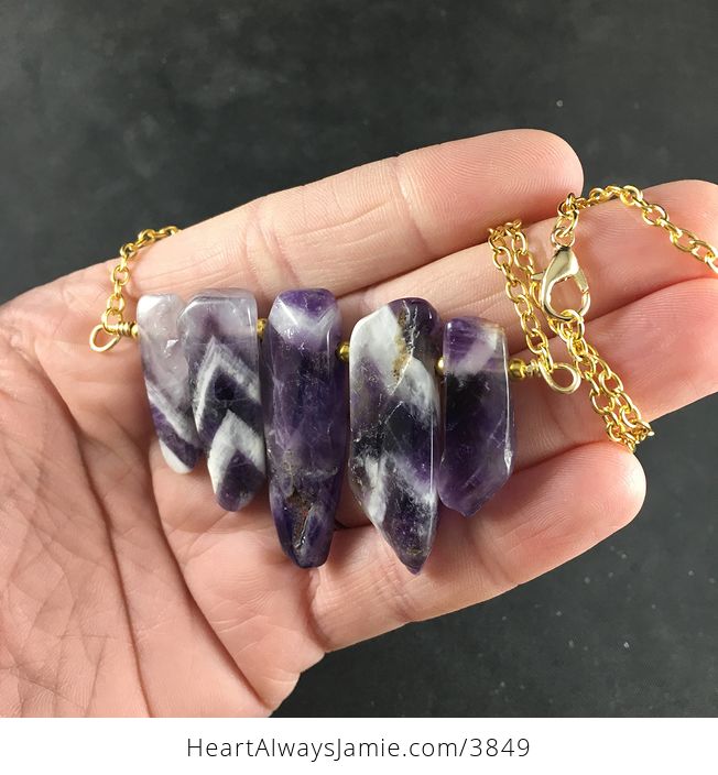 Chevron Amethyst Stone Bar and Gold Chain Pendant Necklace - #4vdIwVRXOu8-3