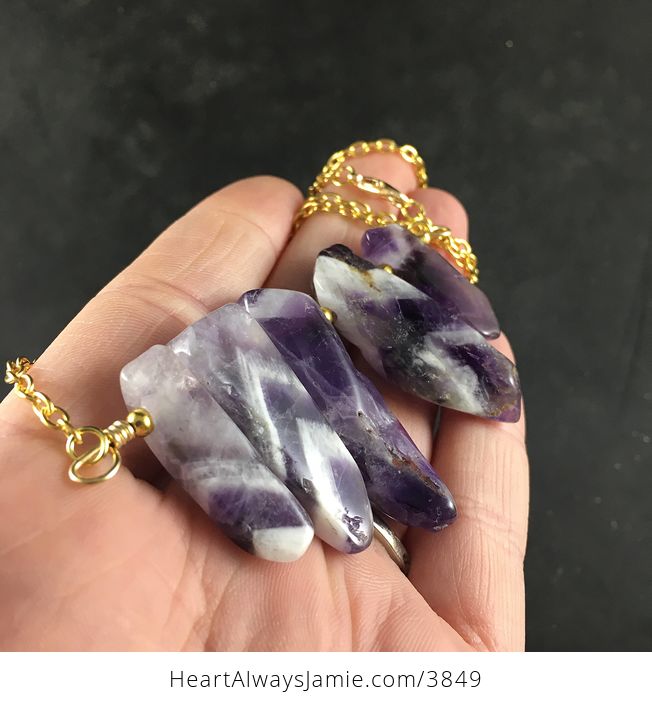 Chevron Amethyst Stone Bar and Gold Chain Pendant Necklace - #4vdIwVRXOu8-4