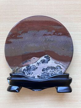 Chinese Dendritic Siltstone Painting Stone or Picture Jasper River Landscape Scene with Base #c6DbWrvwwqs