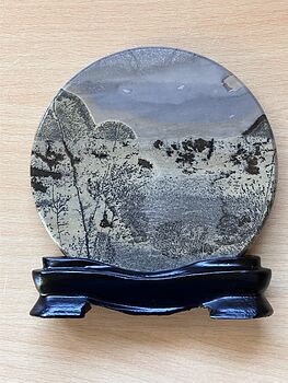Chinese Dendritic Siltstone Painting Stone or Picture Jasper River Landscape Scene with Base #gqRm42FUUo4