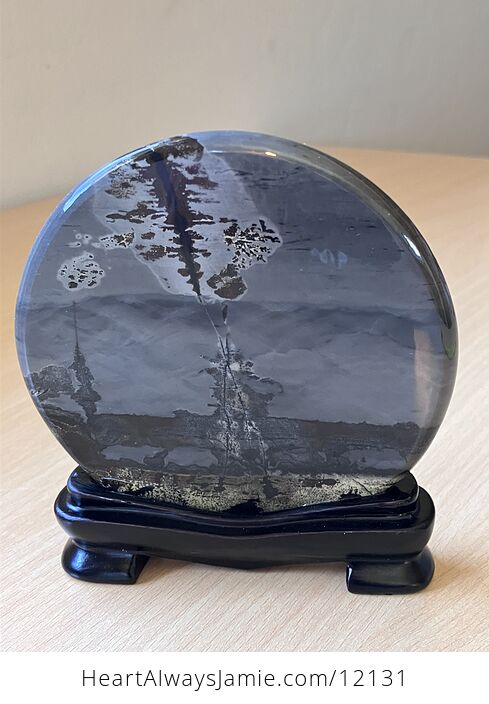 Chinese Dendritic Siltstone Painting Stone or Picture Jasper River Landscape Scene with Base - #HJQkdrXytMs-2