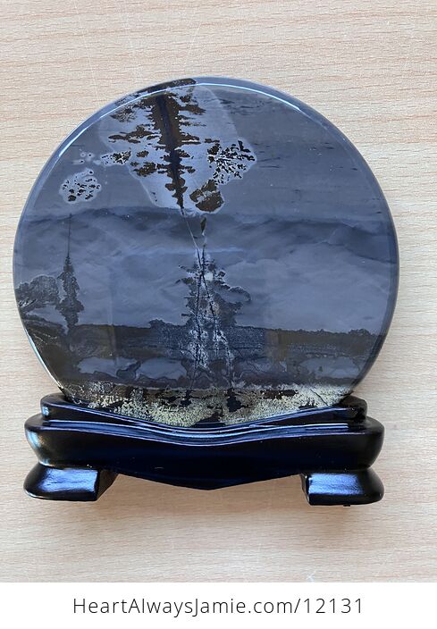 Chinese Dendritic Siltstone Painting Stone or Picture Jasper River Landscape Scene with Base - #HJQkdrXytMs-6