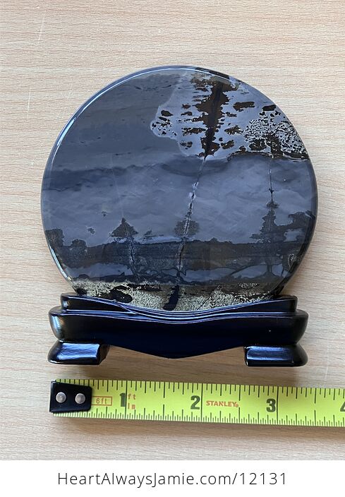 Chinese Dendritic Siltstone Painting Stone or Picture Jasper River Landscape Scene with Base - #HJQkdrXytMs-1