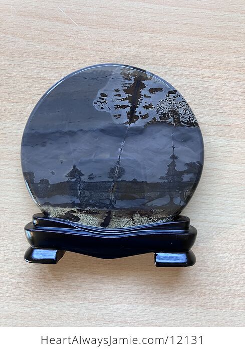 Chinese Dendritic Siltstone Painting Stone or Picture Jasper River Landscape Scene with Base - #HJQkdrXytMs-5