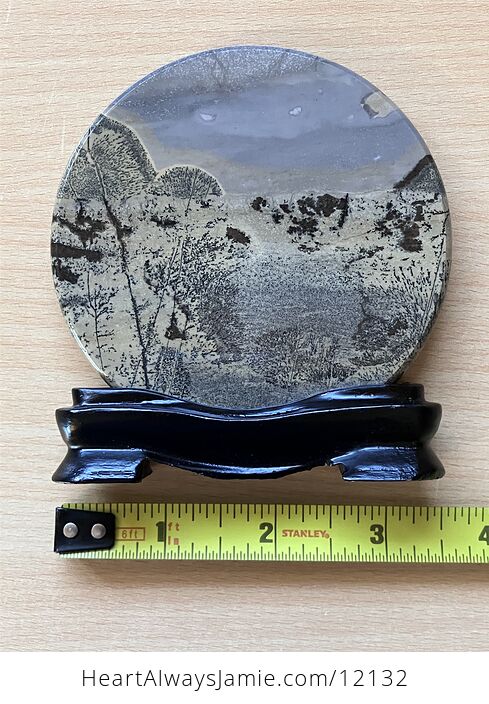 Chinese Dendritic Siltstone Painting Stone or Picture Jasper River Landscape Scene with Base - #gqRm42FUUo4-2