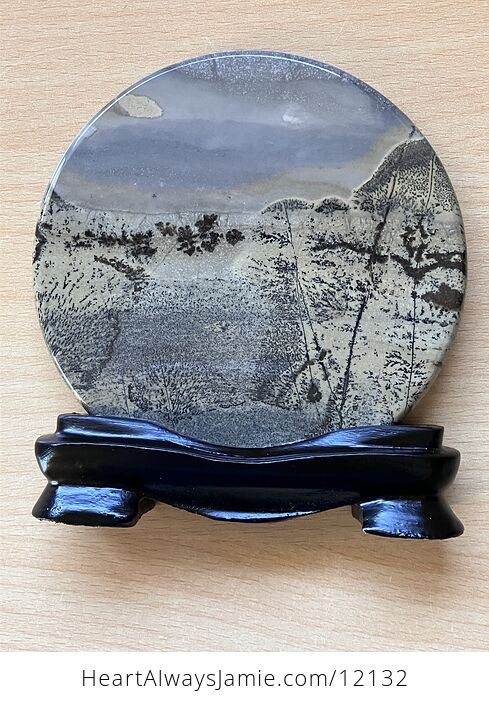 Chinese Dendritic Siltstone Painting Stone or Picture Jasper River Landscape Scene with Base - #gqRm42FUUo4-4