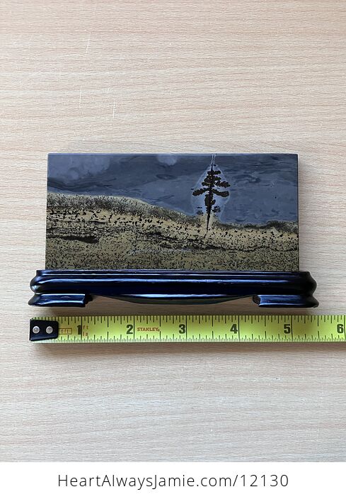 Chinese Dendritic Siltstone Painting Stone or Picture Jasper Tree in Landscape Scene with Base - #wmWQuOwVkKc-2