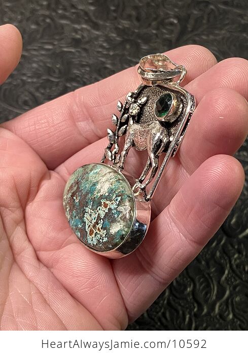 Chrysocolla Crystal Stone Deer Jewelry Pendant - #C8UJfco9tuc-3