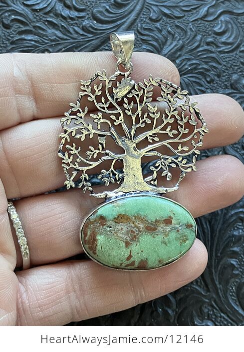 Chrysoprase Crystal Stone Bird Tree Nature Jewelry Pendant - #u7V847ZmIkU-2