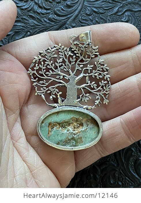 Chrysoprase Crystal Stone Bird Tree Nature Jewelry Pendant - #u7V847ZmIkU-4