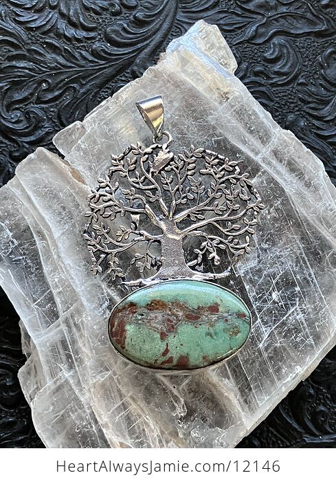 Chrysoprase Crystal Stone Bird Tree Nature Jewelry Pendant - #u7V847ZmIkU-6