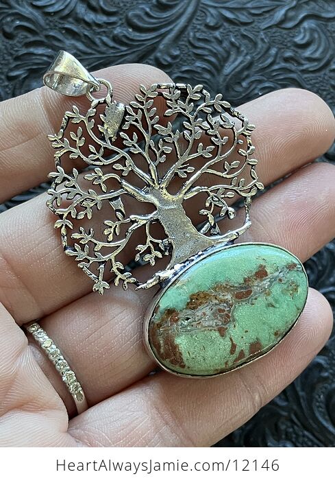 Chrysoprase Crystal Stone Bird Tree Nature Jewelry Pendant - #u7V847ZmIkU-1