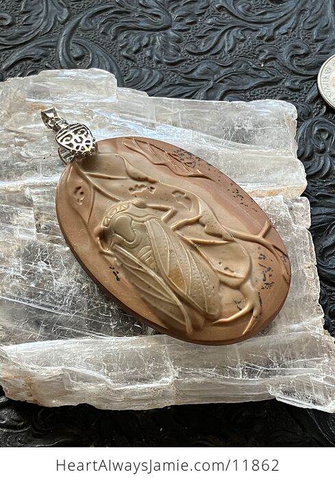Cicada Carved Dendritic Jasper Stone Crystal Pendant Jewelry - #YgBo9AkrmH4-3
