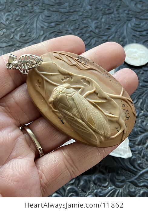 Cicada Carved Dendritic Jasper Stone Crystal Pendant Jewelry - #YgBo9AkrmH4-5