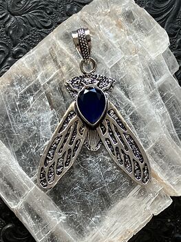 Cicada Dark Blue Topaz Gemstone Crystal Jewelry Pendant #av33aXLbSsU