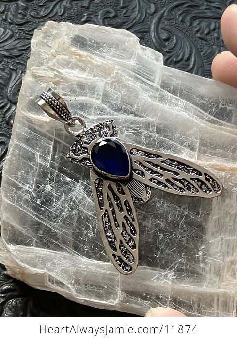 Cicada Dark Blue Topaz Gemstone Crystal Jewelry Pendant - #av33aXLbSsU-5