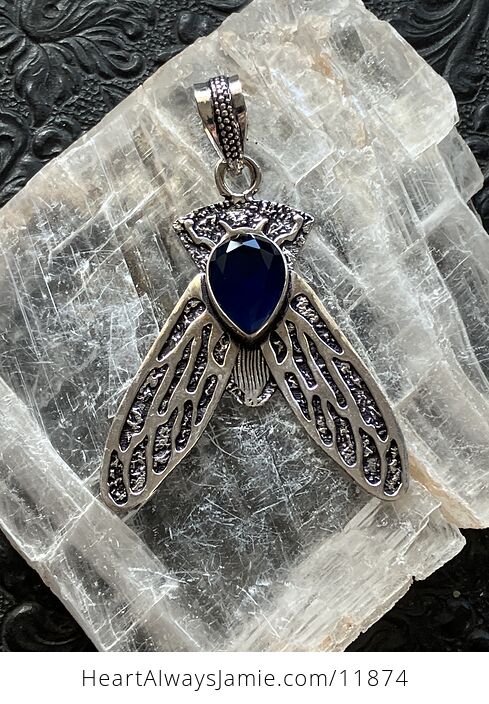 Cicada Dark Blue Topaz Gemstone Crystal Jewelry Pendant - #av33aXLbSsU-1
