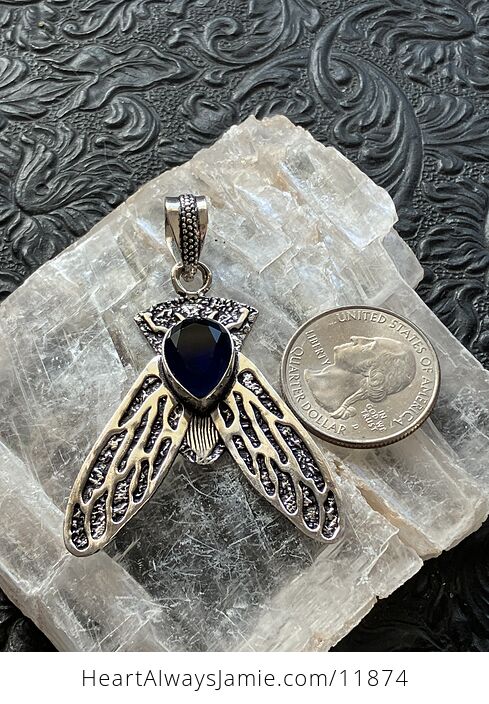 Cicada Dark Blue Topaz Gemstone Crystal Jewelry Pendant - #av33aXLbSsU-6