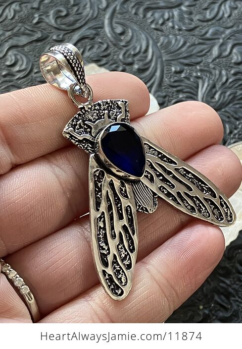 Cicada Dark Blue Topaz Gemstone Crystal Jewelry Pendant - #av33aXLbSsU-3