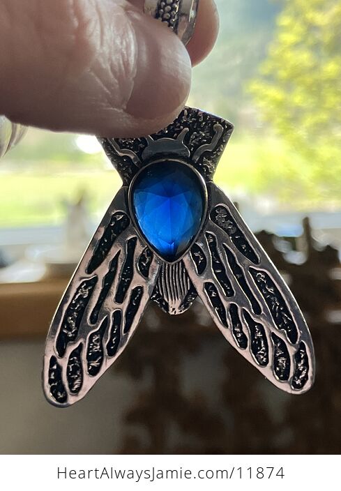 Cicada Dark Blue Topaz Gemstone Crystal Jewelry Pendant - #av33aXLbSsU-7