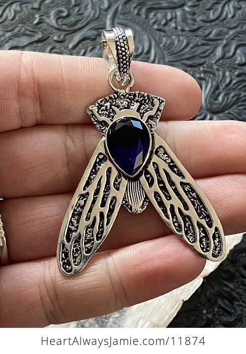 Cicada Dark Blue Topaz Gemstone Crystal Jewelry Pendant - #av33aXLbSsU-2