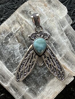 Cicada Larimar Gemstone Crystal Jewelry Pendant #ny38fUNGP5A