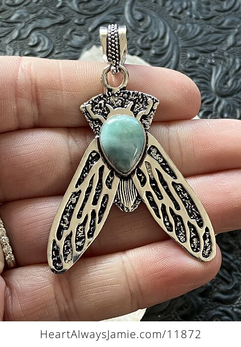Cicada Larimar Gemstone Crystal Jewelry Pendant - #ny38fUNGP5A-2