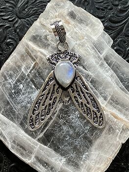 Cicada Rainbow Moonstone Gemstone Crystal Jewelry Pendant #943p5K8fzi8