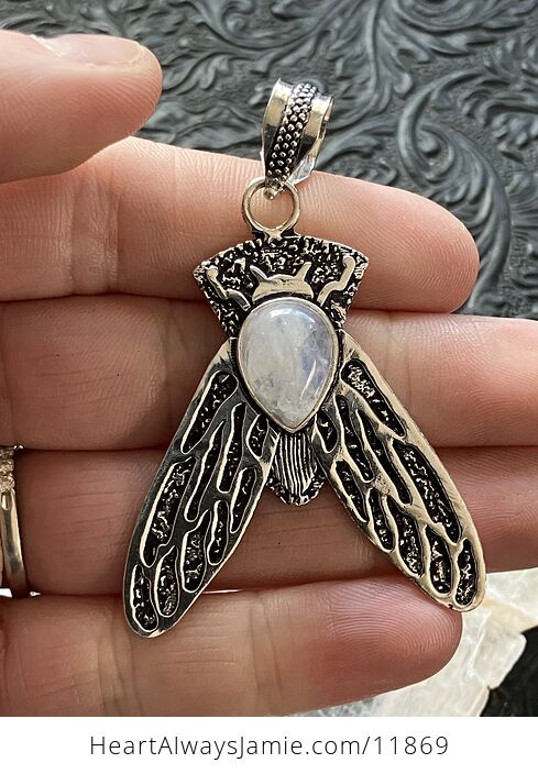 Cicada Rainbow Moonstone Gemstone Crystal Jewelry Pendant - #943p5K8fzi8-2
