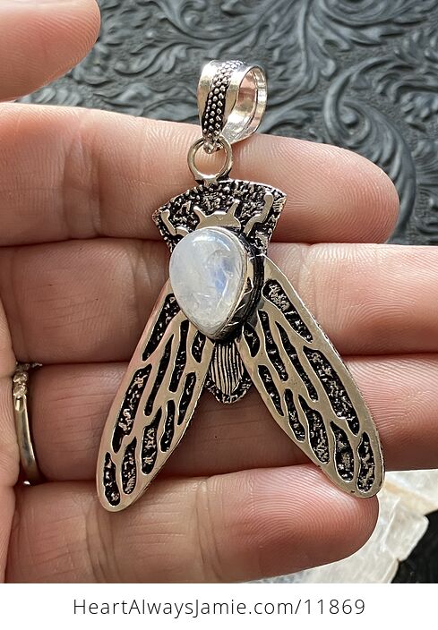 Cicada Rainbow Moonstone Gemstone Crystal Jewelry Pendant - #943p5K8fzi8-3