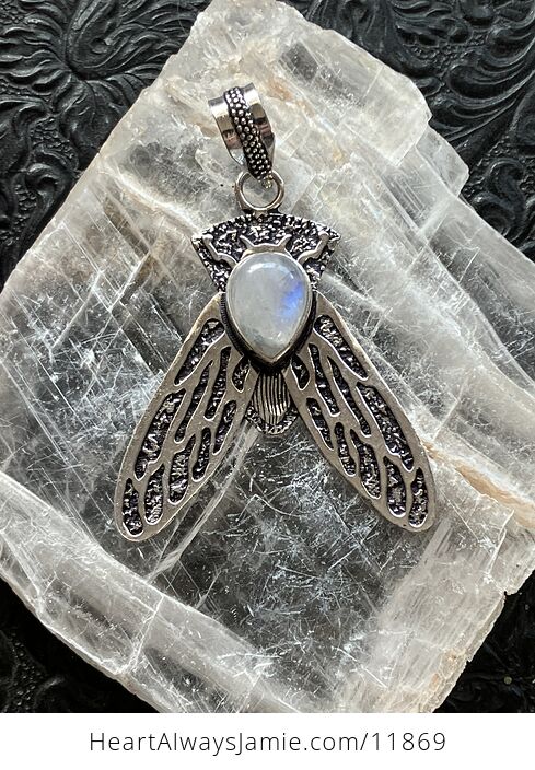 Cicada Rainbow Moonstone Gemstone Crystal Jewelry Pendant - #943p5K8fzi8-1