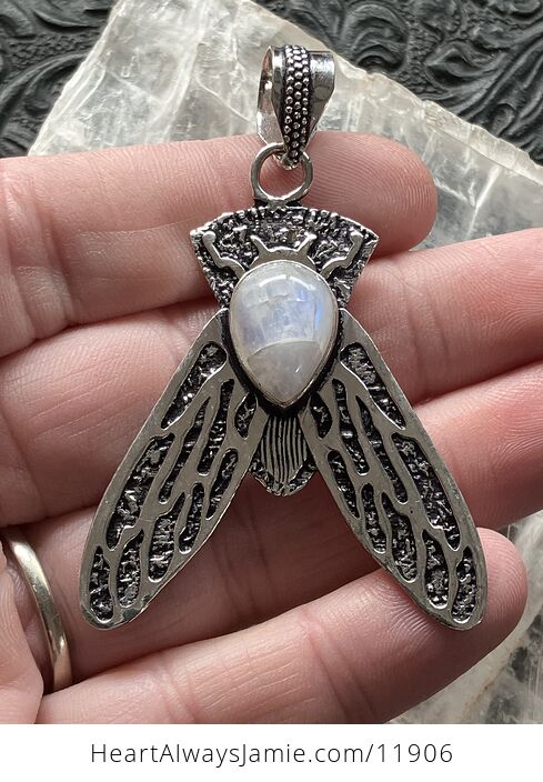 Cicada Rainbow Moonstone Gemstone Crystal Jewelry Pendant - #YEMHpEu0AD0-3
