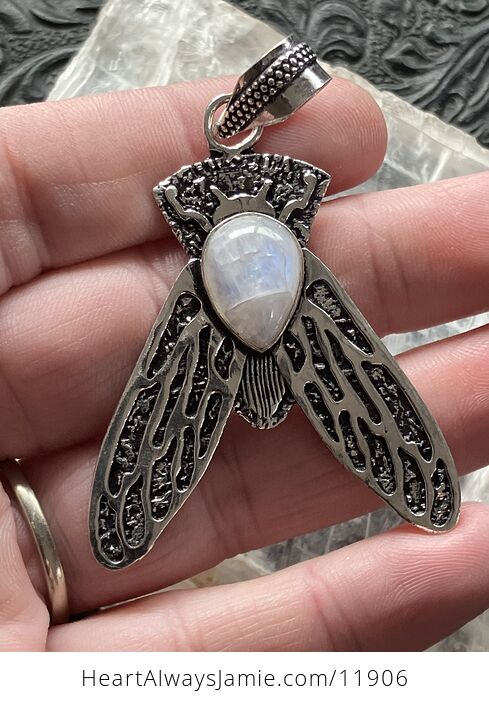 Cicada Rainbow Moonstone Gemstone Crystal Jewelry Pendant - #YEMHpEu0AD0-5