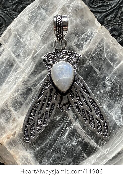 Cicada Rainbow Moonstone Gemstone Crystal Jewelry Pendant - #YEMHpEu0AD0-1