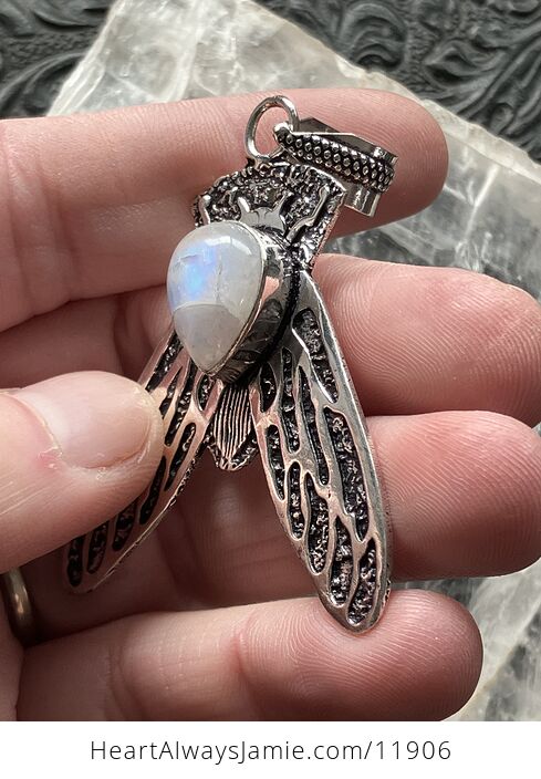 Cicada Rainbow Moonstone Gemstone Crystal Jewelry Pendant - #YEMHpEu0AD0-6
