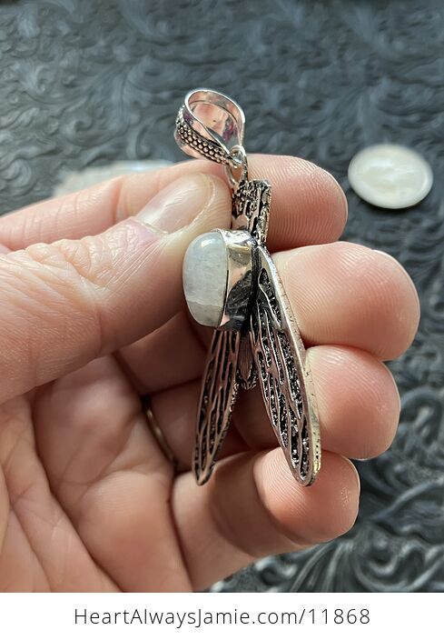 Cicada Rainbow Moonstone Gemstone Crystal Jewelry Pendant - #iDWrTtL8Pts-4