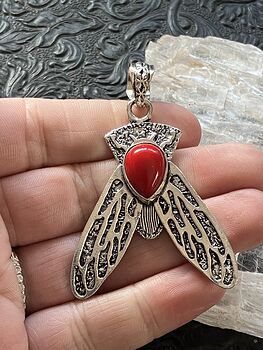 Cicada Red Coral Gemstone Crystal Jewelry Pendant #5lwpvoijtao