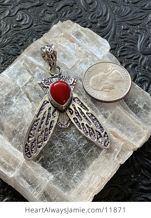 Cicada Red Coral Gemstone Crystal Jewelry Pendant - #5lwpvoijtao-5