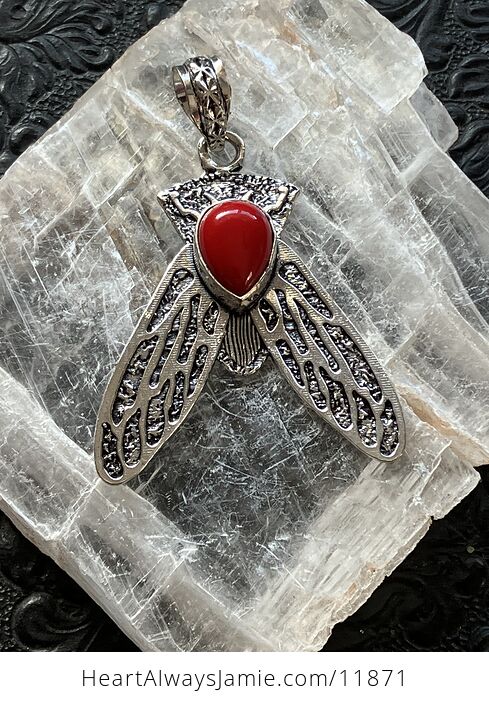 Cicada Red Coral Gemstone Crystal Jewelry Pendant - #5lwpvoijtao-4