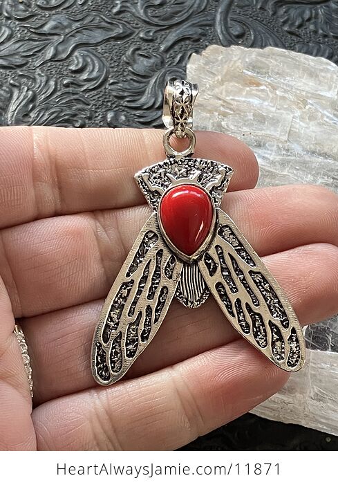 Cicada Red Coral Gemstone Crystal Jewelry Pendant - #5lwpvoijtao-1