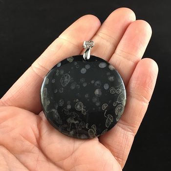 Circle Shaped Black Plum Blossom Jasper Stone Jewelry Pendant #s7kvHtCI18w